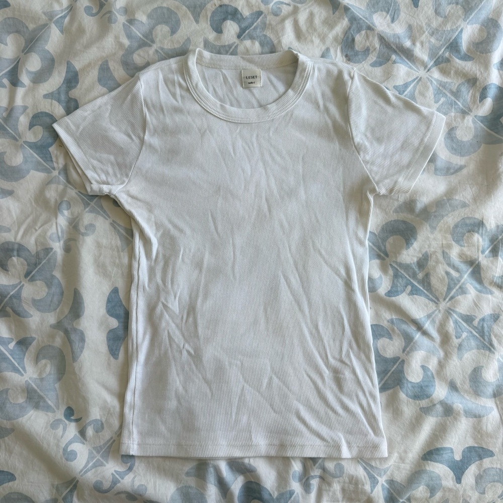 Leset Ribbed White tee- Small - Picture 2 of 6